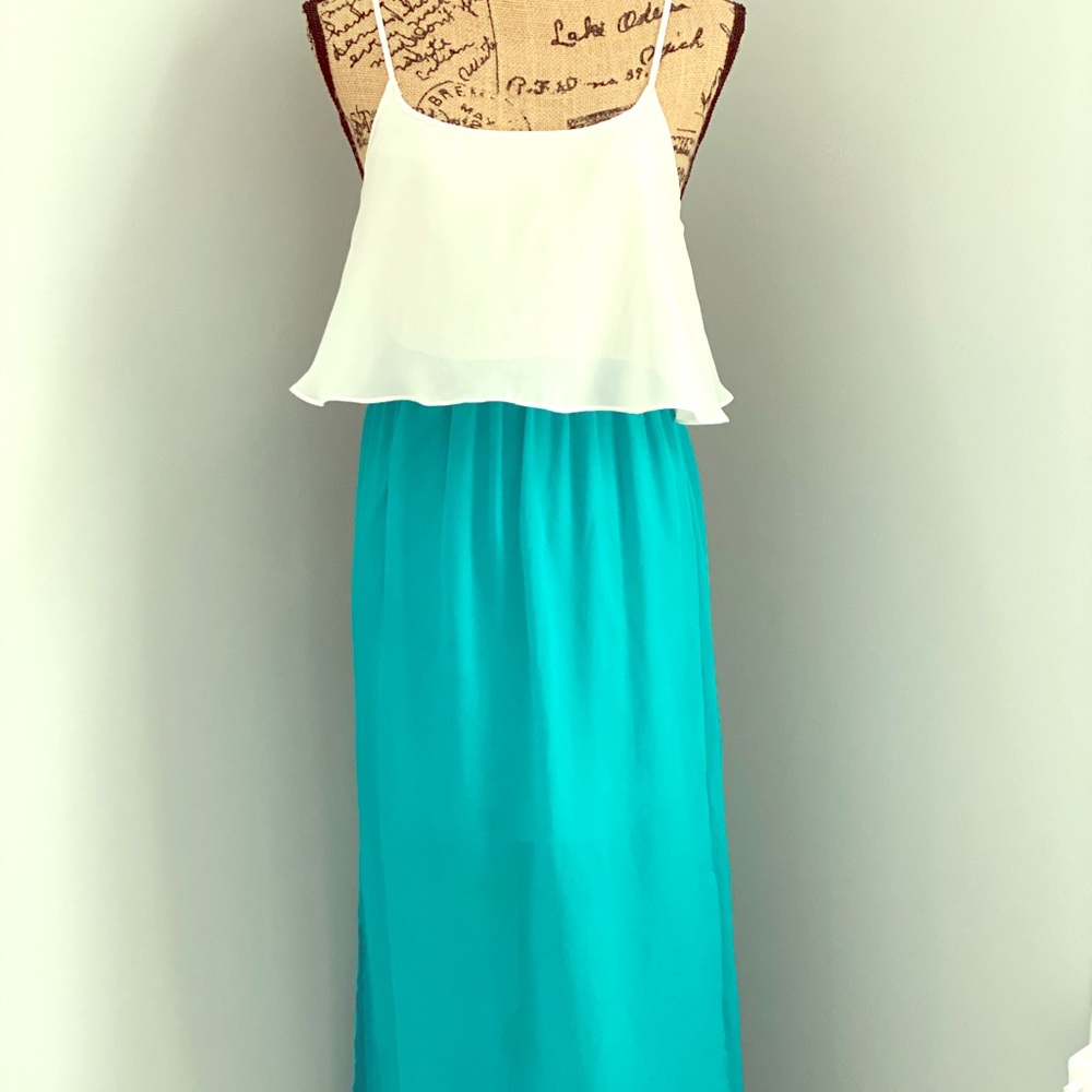 Turquoise and White Summer Dress